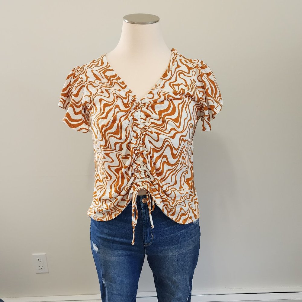 Flutter Sleeve Blouse with Adjustable Front Ruching
